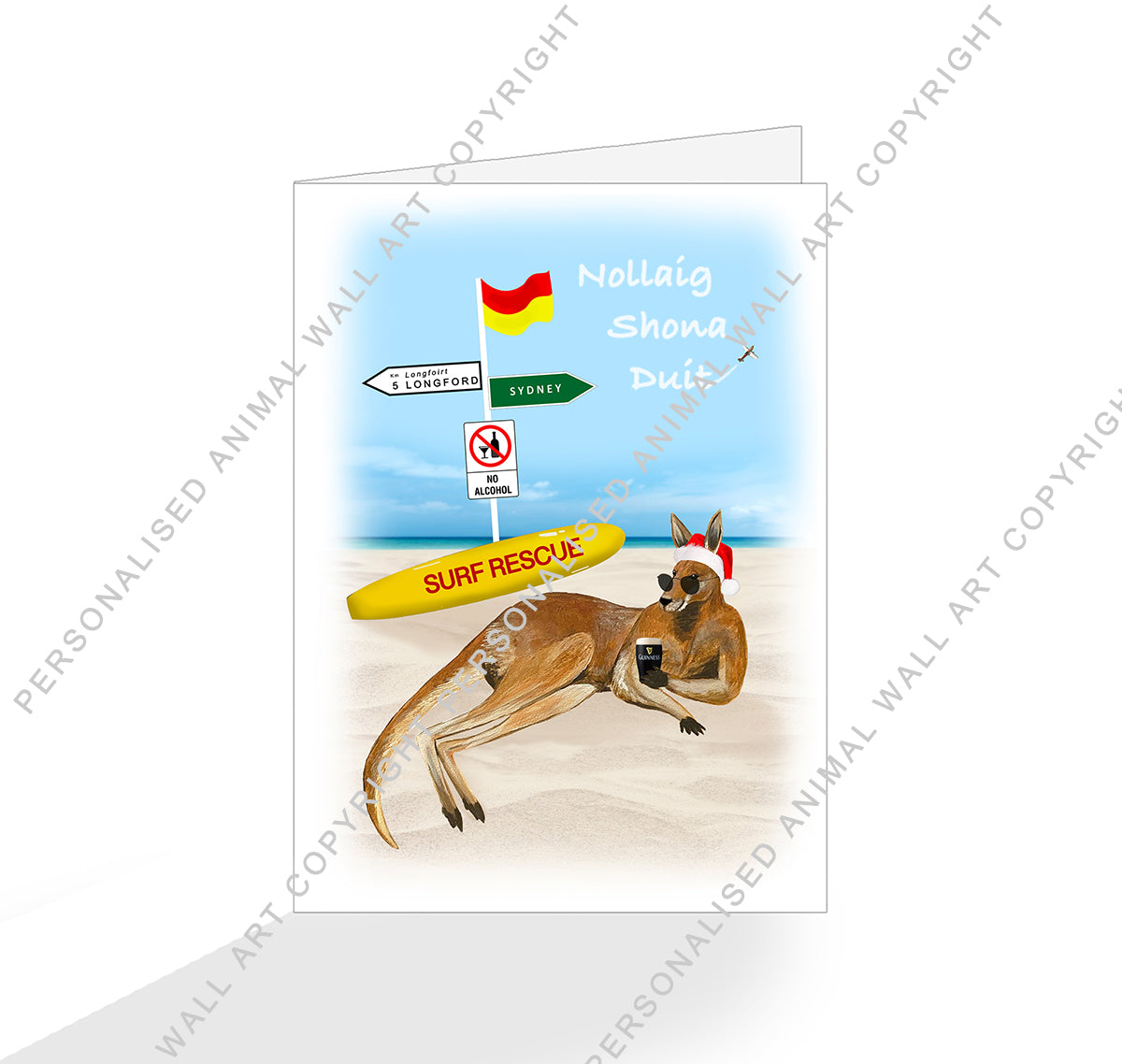 Kangaroo on Beach Christmas Card