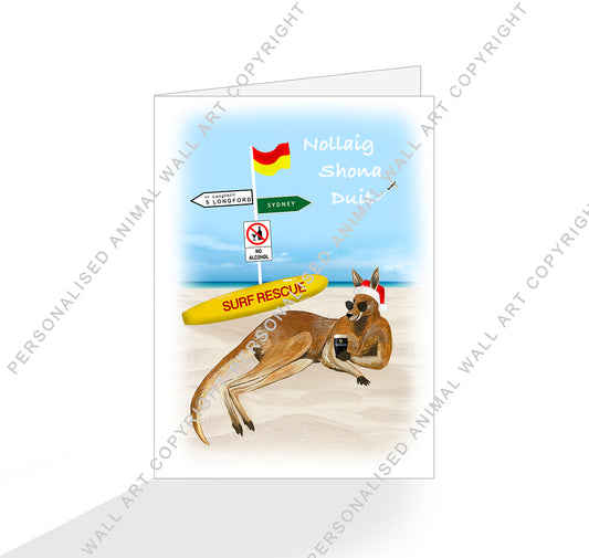Kangaroo on Beach Christmas Card