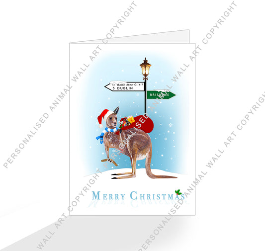 Kangaroo with Santa Sack Christmas Card